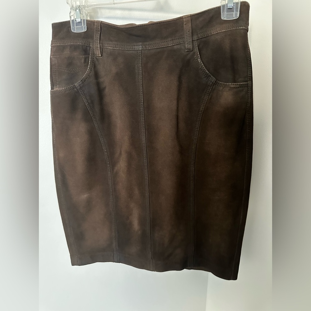 Burberry suede skirt, sits right at the knee!